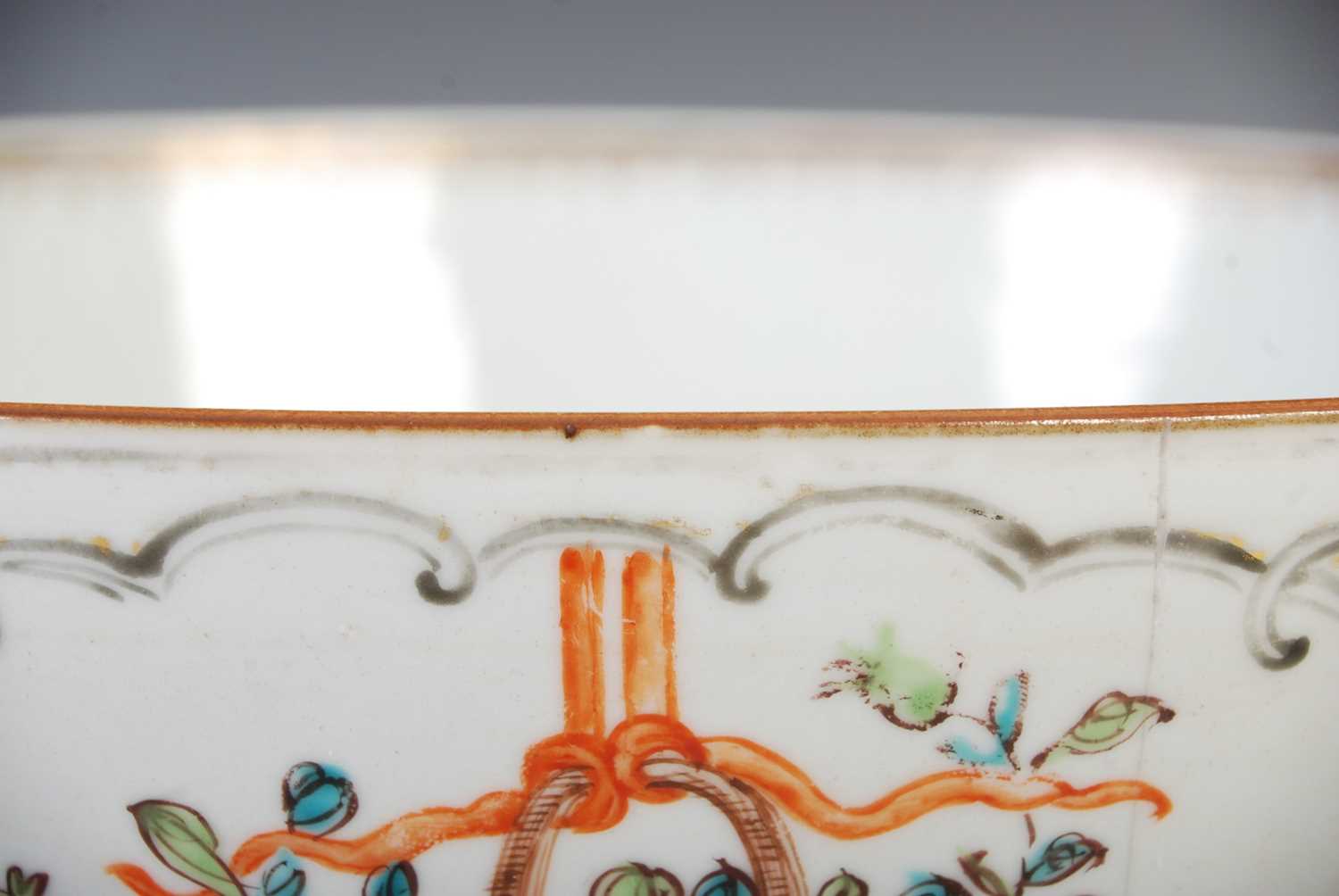 A Chinese porcelain famille rose punch bowl, Qing Dynasty, the interior decorated with peony - Image 7 of 9