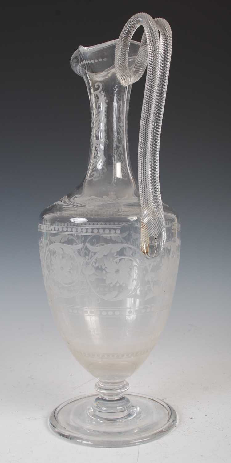 A 19th century glass ewer, probably Holyrood Glassworks, in the Roman style with double spiral - Image 2 of 5