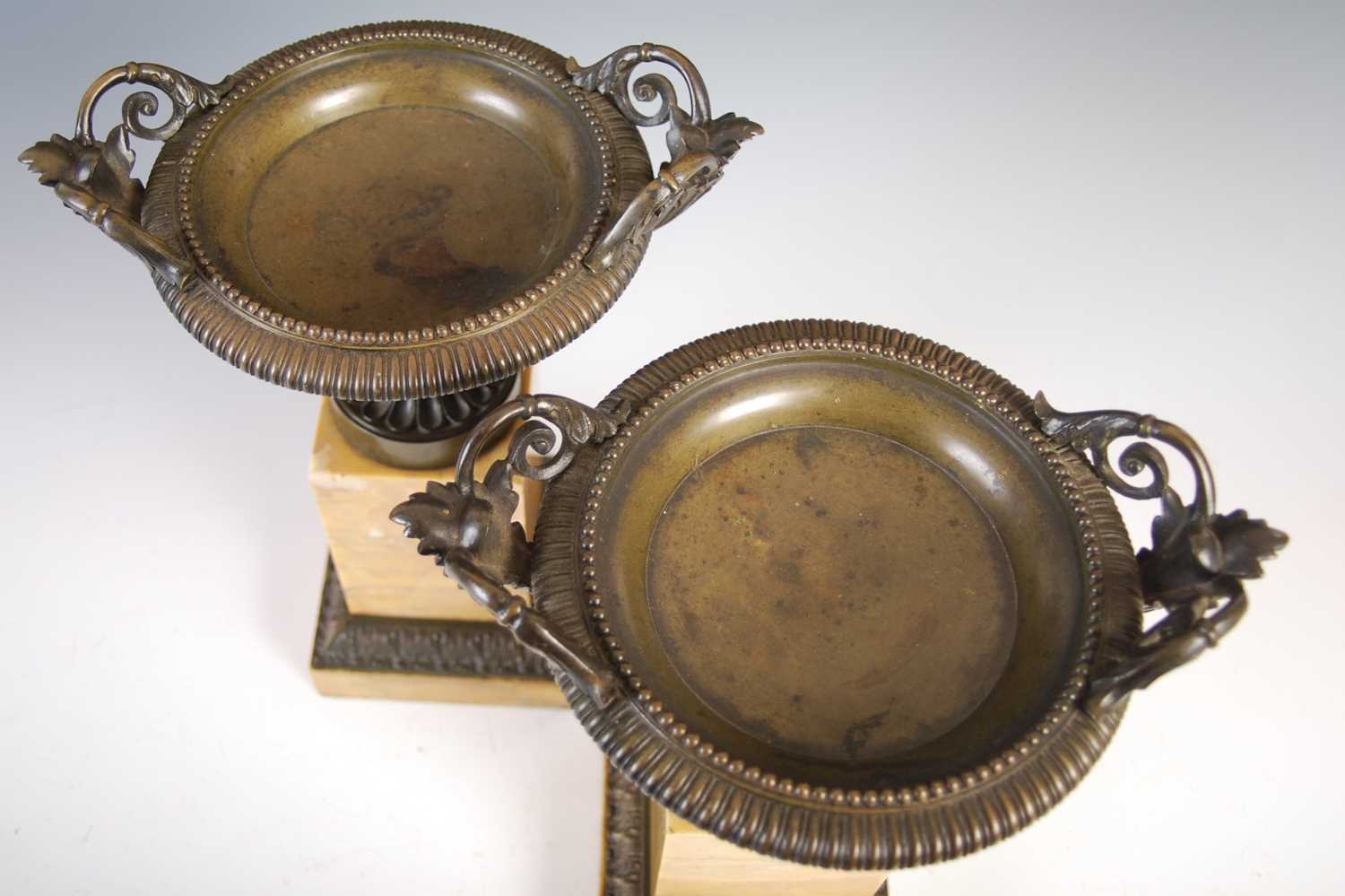 A pair of late 19th century Grand Tour bronze and sienna marble tazza, 30cm high x 23cm wide. - Image 3 of 6