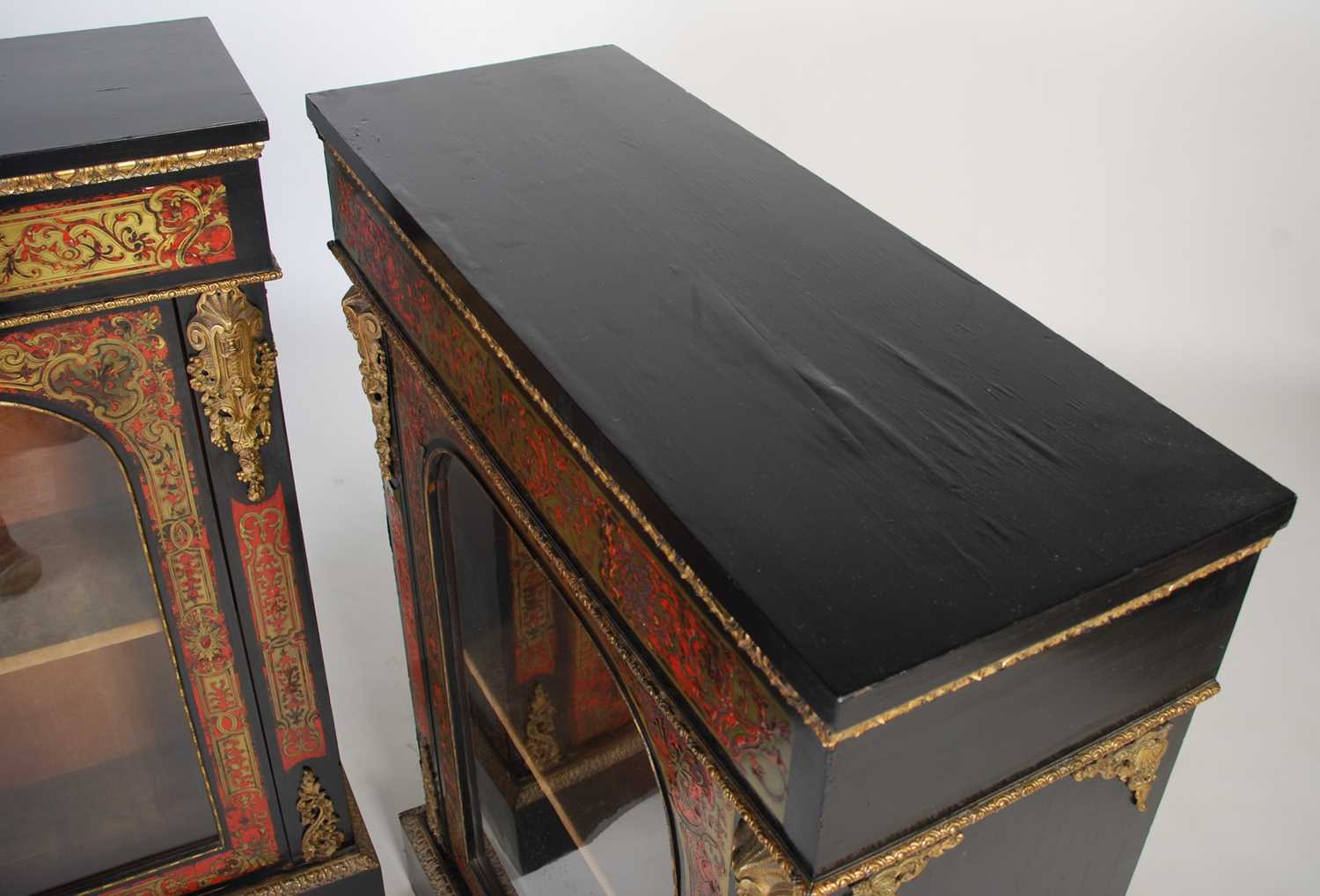 A pair of 19th century ebonised Boulle pier cabinets, the rectangular tops above plain frieze - Image 3 of 7