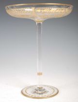 An early 20th century clear and gilded glass tall tazza, 22cm high.