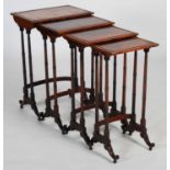 A 19th century quartetto of mahogany, ebony and brass lined occasional tables, the rectangular