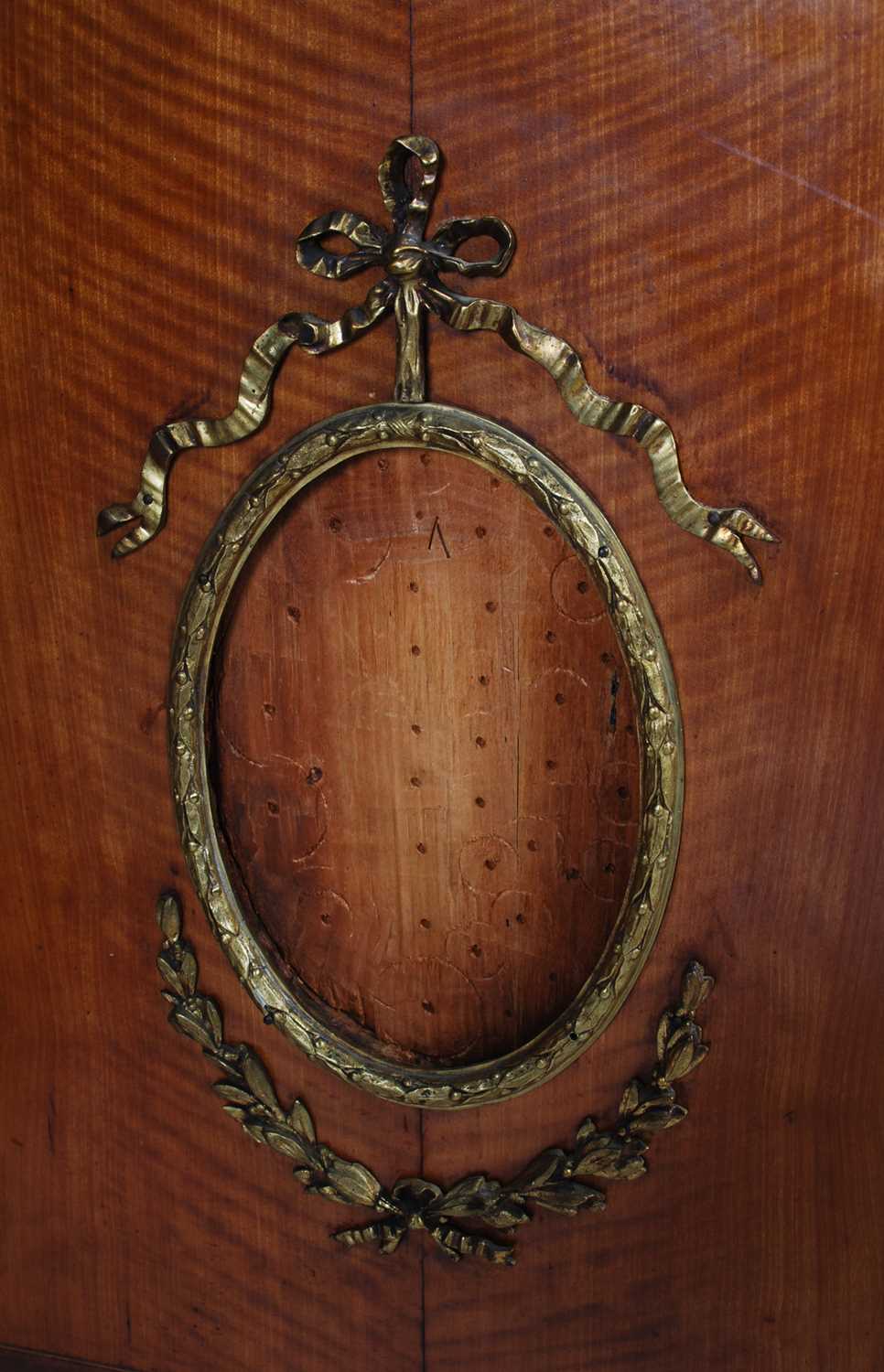 A pair of late 19th century satinwood, porcelain and gilt metal mounted display cabinets, the - Image 6 of 8