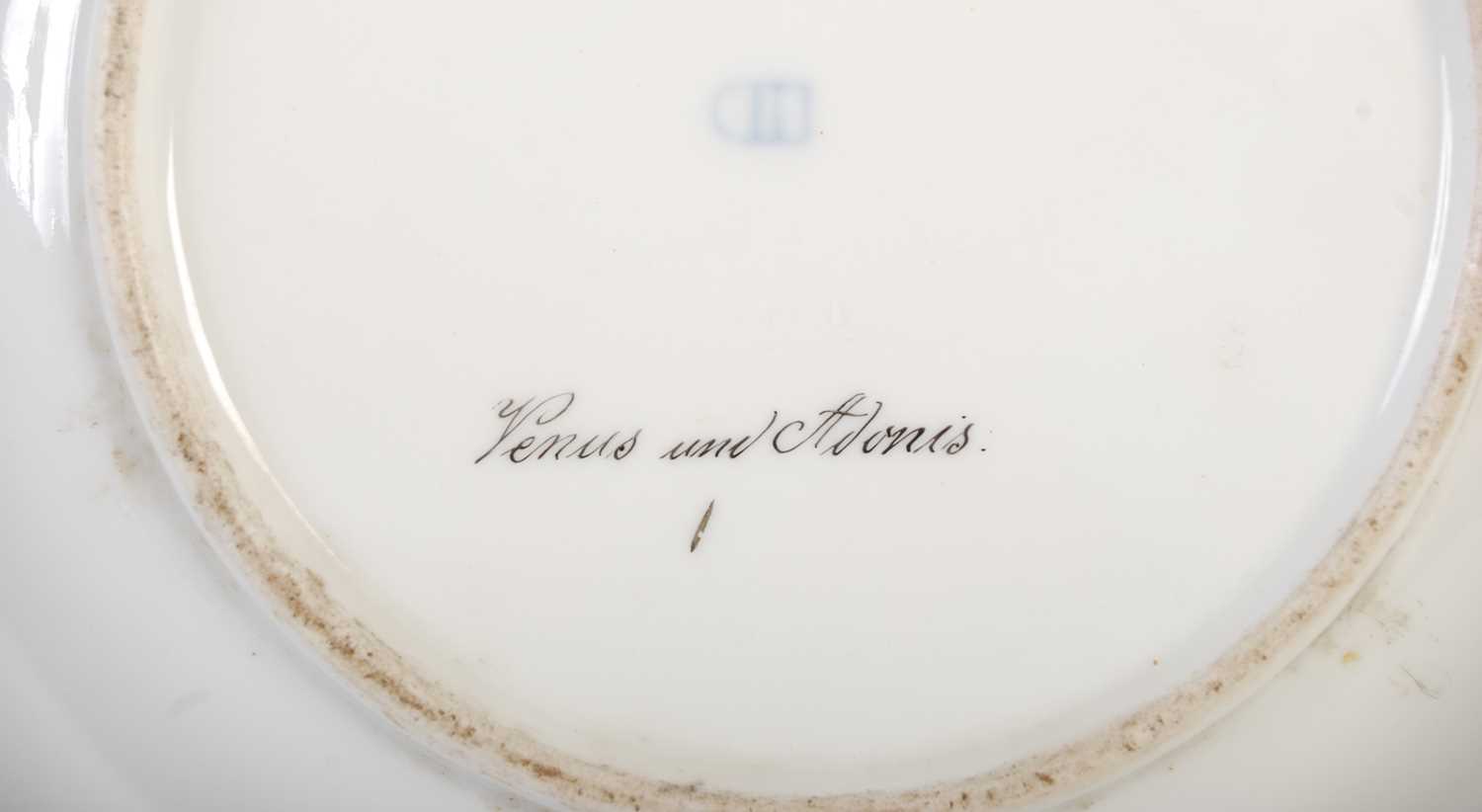 A Vienna porcelain cabinet plate titled 'Venus and Adonis', printed and painted marks, 24.5cm - Image 3 of 3