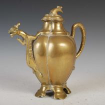 A Chinese bronze quatrefoil shaped teapot and cover, late Qing Dynasty, 19.5cm high.