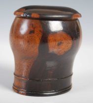 A Scottish lignum vitae baluster snuff mull of rich colour and patination, with pull-off cover and