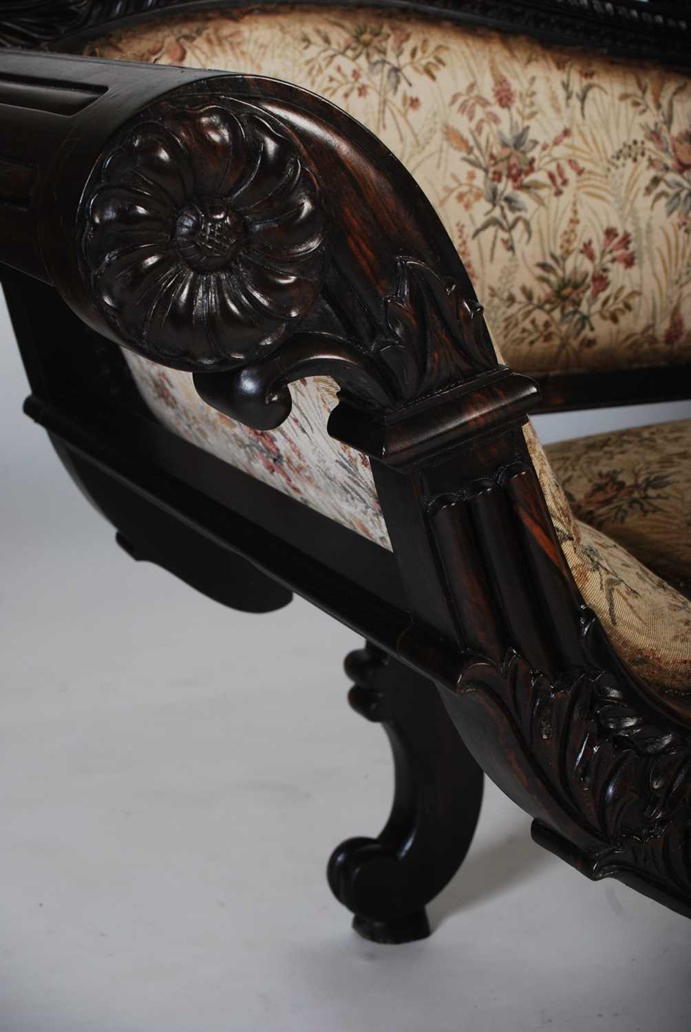 A 19th century Anglo-Indian coromandel sofa, the upright back centred with a shell carved motif - Image 3 of 7