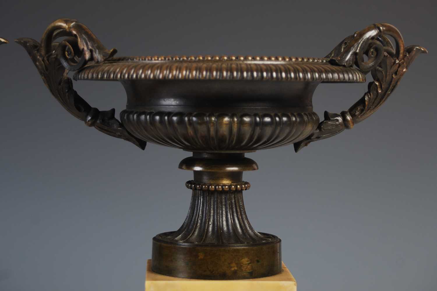 A pair of late 19th century Grand Tour bronze and sienna marble tazza, 30cm high x 23cm wide. - Image 6 of 6