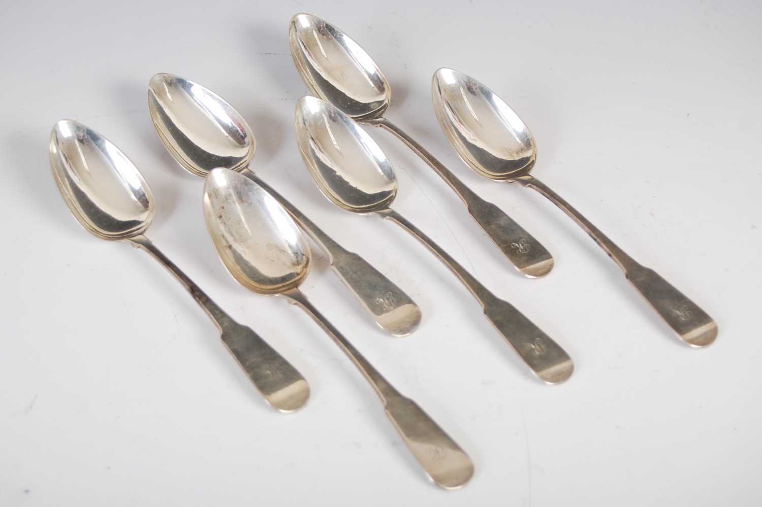 A set of six early 19th century Scottish Provincial silver dessert spoons, Perth, makers mark of - Image 2 of 7