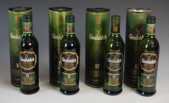 Six assorted boxed bottles of Glenfiddich single malt Scotch whisky, to include four 12 year old,