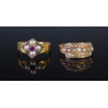 A 15ct gold and split pearl dress ring, size 'N', gross weight 1.8 grams, together with another