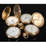 A collection of four late 19th/ early 20th century gold plated pocket watches, to include an open