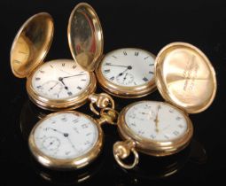 A collection of four late 19th/ early 20th century gold plated pocket watches, to include an open