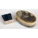 A late 19th century oval shaped horn snuff box and cover, the detachable cover centred with a