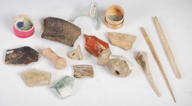 Antiquities - A collection of Ancient Roman pottery, glass and other fragments, comprising;