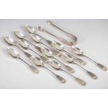 A set of twelve Victorian silver teaspoons and a pair of sugar tongs, Edinburgh, 1837, makers mark