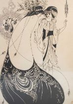 After Aubrey Beardsley The Peacock Skirt lithographic print 135cm x 98cm, framed 141cm x 103cm