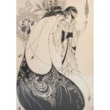 After Aubrey Beardsley The Peacock Skirt lithographic print 135cm x 98cm, framed 141cm x 103cm