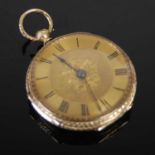 An 18ct gold open faced pocket watch, Thos. Armstrong, Liverpool, No. 12666, the engine turned