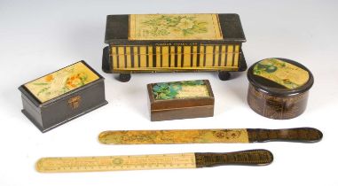 A collection of Mauchline Ware, to include a Pullman Parlour Car decorated with floral vignette '