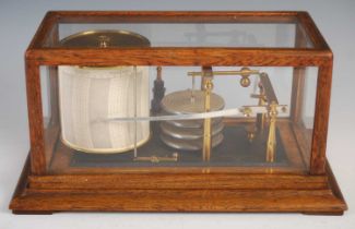 Negretti & Zambra, London, an oak cased barograph, No.R/11542, 33.5cm wide x 16.5cm high x 19cm