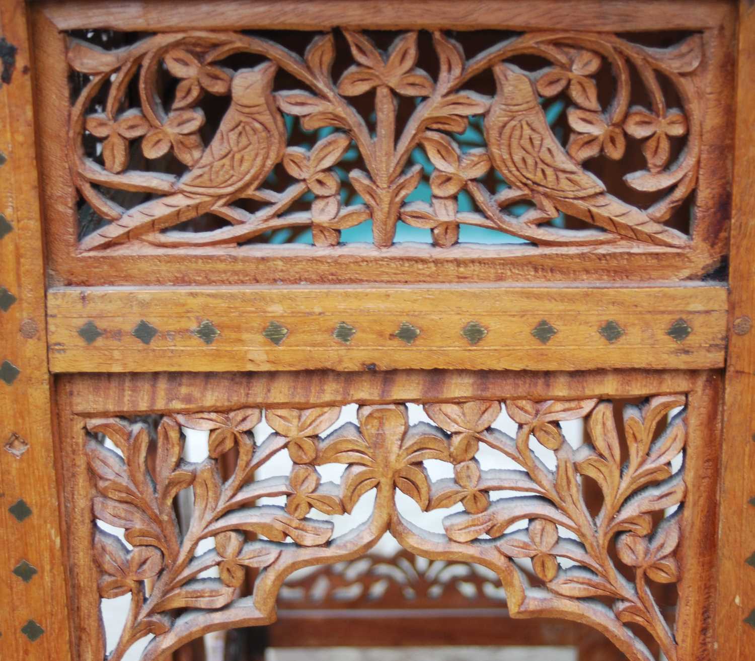 A late 19th / early 20th century Indian carved wood and brass inlaid occasional table, the - Image 6 of 7