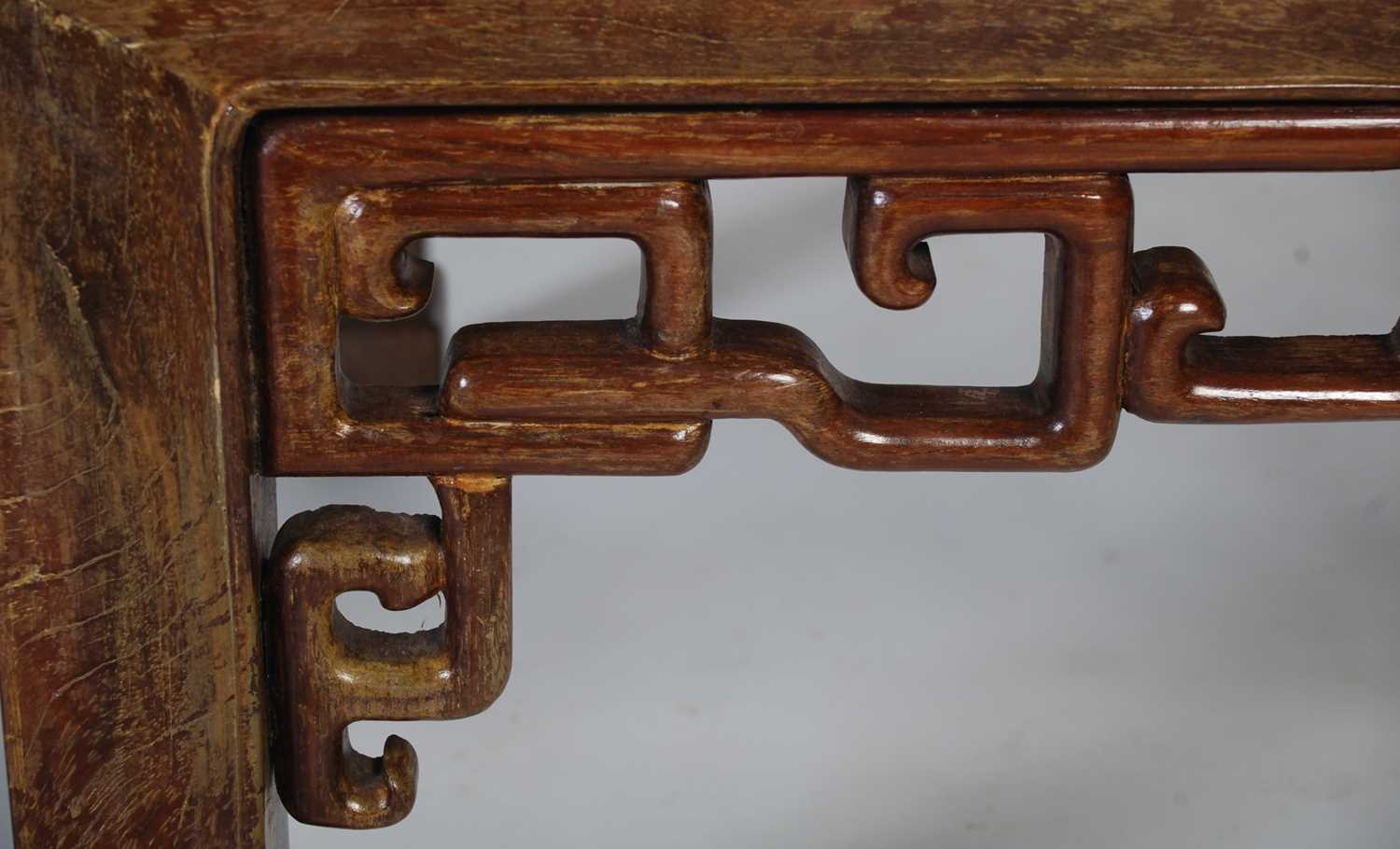 A Chinese dark wood Kang table, late 19th/ early 20th century, the rectangular panel top above a - Image 4 of 5