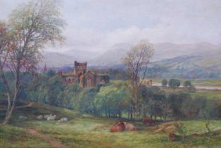 James Hall Cranstoun (1821-1907) Melrose Abbey oil on canvas, signed lower left, inscribed verso