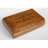 A Scottish treen oblong snuff box, the integral hinged cover inscribed ‘MADE OF WOOD FROM THE