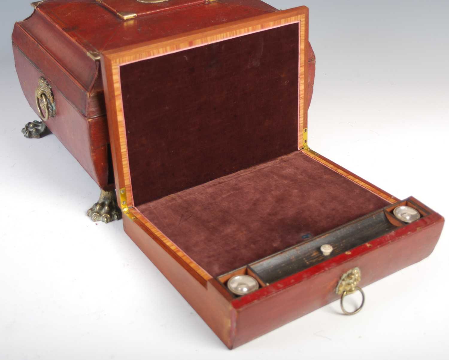 Daw, 30 Cheapside, a Regency red leather and gilt metal bound sarcophagus shaped ladies writing / - Image 14 of 15