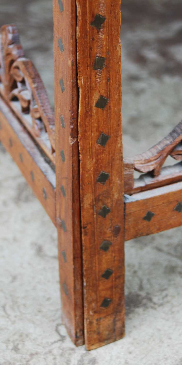 A late 19th / early 20th century Indian carved wood and brass inlaid occasional table, the - Image 5 of 7