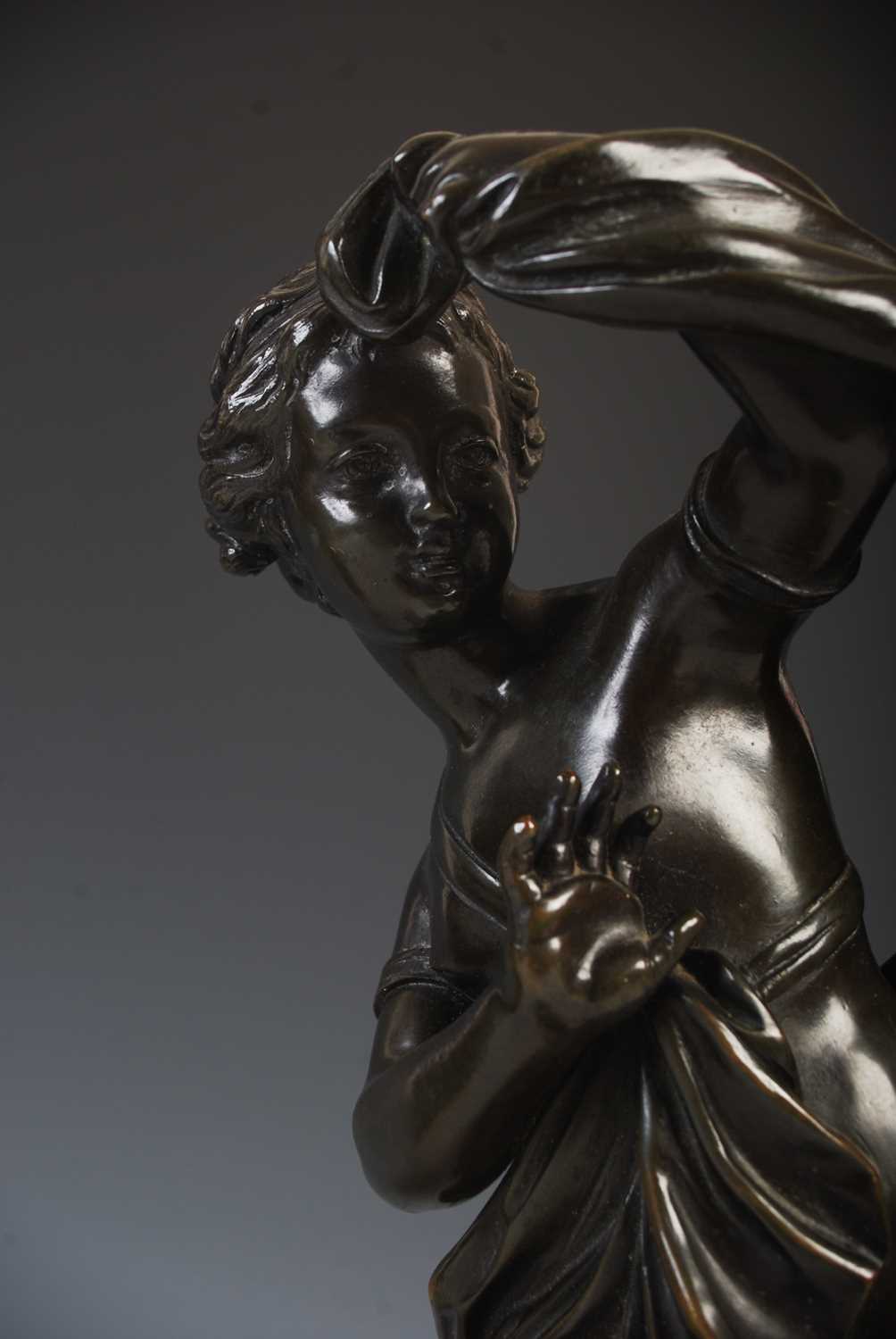 A pair of French bronze models of Cupid and a young girl, probably Psyche, in the manner of Louis- - Image 3 of 5