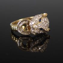 A 9ct gold gem set panther ring, size 'M', gross weight 5 grams.