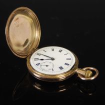 A 9ct gold hunter cased pocket watch, the black and white dial with Roman numerals and subsidiary