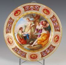 A Vienna porcelain hand-painted cabinet plate titled 'Die Toupe Des Achilles', printed and painted