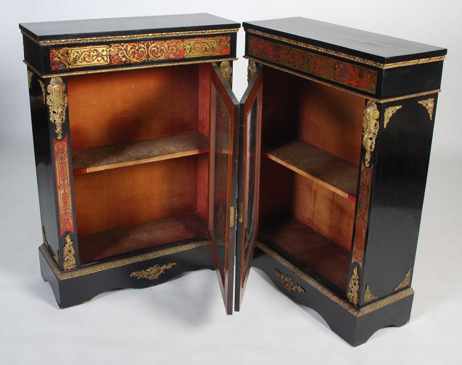 A pair of 19th century ebonised Boulle pier cabinets, the rectangular tops above plain frieze - Image 6 of 7