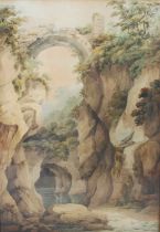 Late 19th century British School A gorge with ruined stone bridge watercolour 75.5cm x 52.5cm,