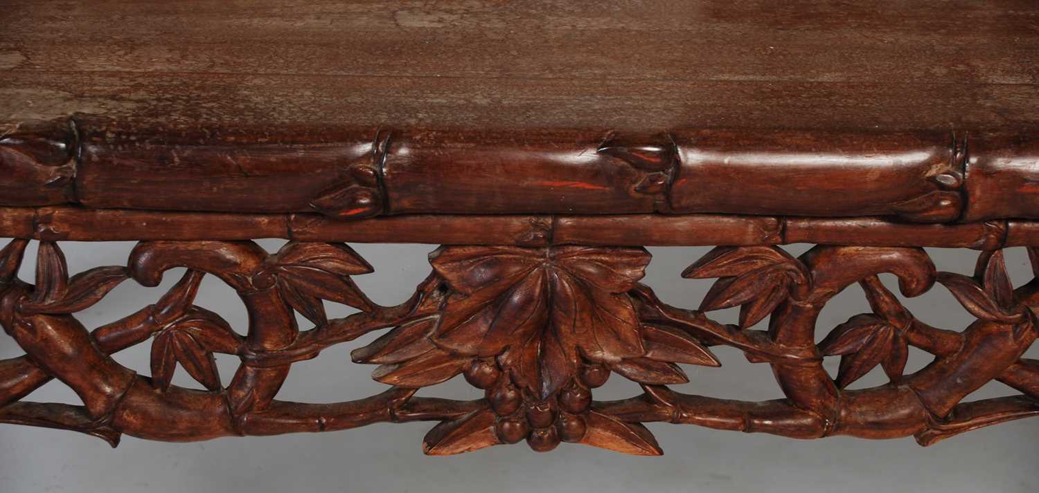 A Chinese dark wood and marble high-backed bench, late 19th/ early 20th century, the upright back - Image 5 of 8