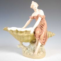An Art Nouveau Royal Dux porcelain figure of lady and shell, impressed marks, no.1776, 30.5cm high.