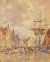 James Watterson Herald (1859-1914) A Village harbour scene, possibly Arbroath watercolour, signed