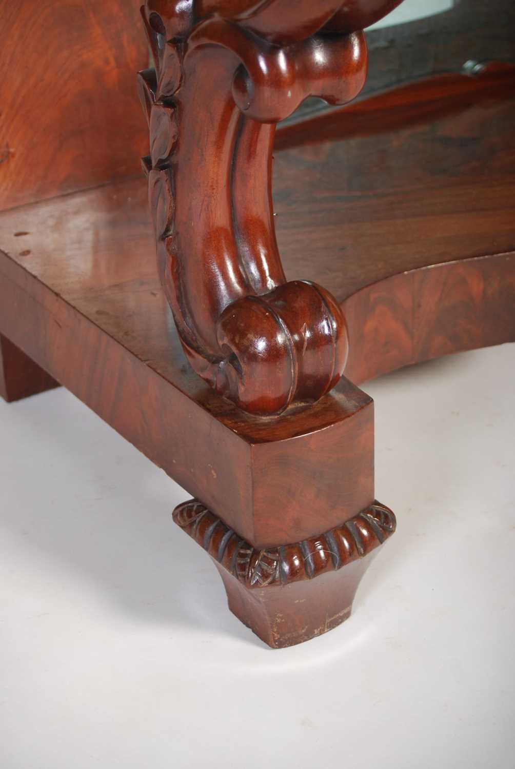 A 19th century French mahogany console table, the mottled white and grey rectangular marble top - Image 5 of 7