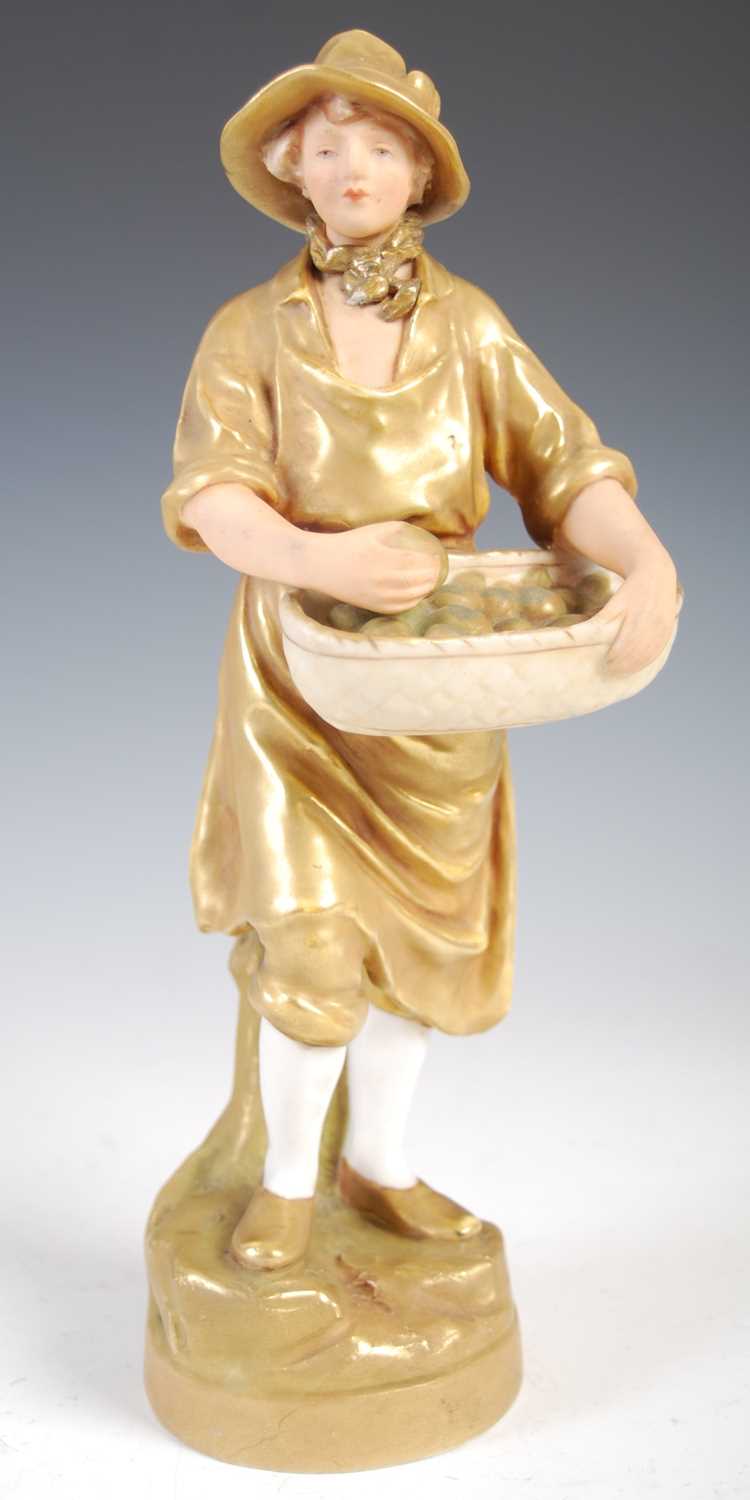 Two Royal Dux porcelain figures, comprising male fruit picker holding a basket laden with fruit, - Image 2 of 11
