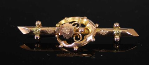 A late 19th / early 20th century 9ct gold bar brooch, 41.2mm wide, 1.8 grams.