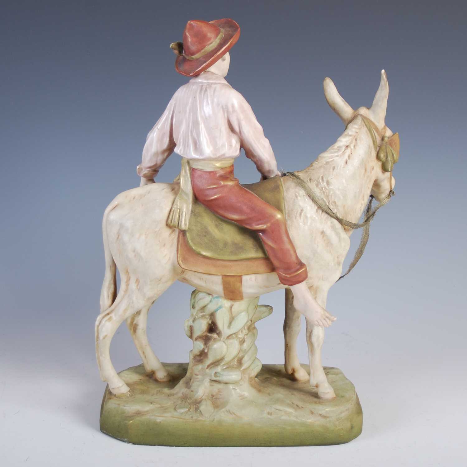 A Royal Dux porcelain figure of a boy riding a donkey, impressed marks, no.1989, 376cm high. - Image 2 of 7