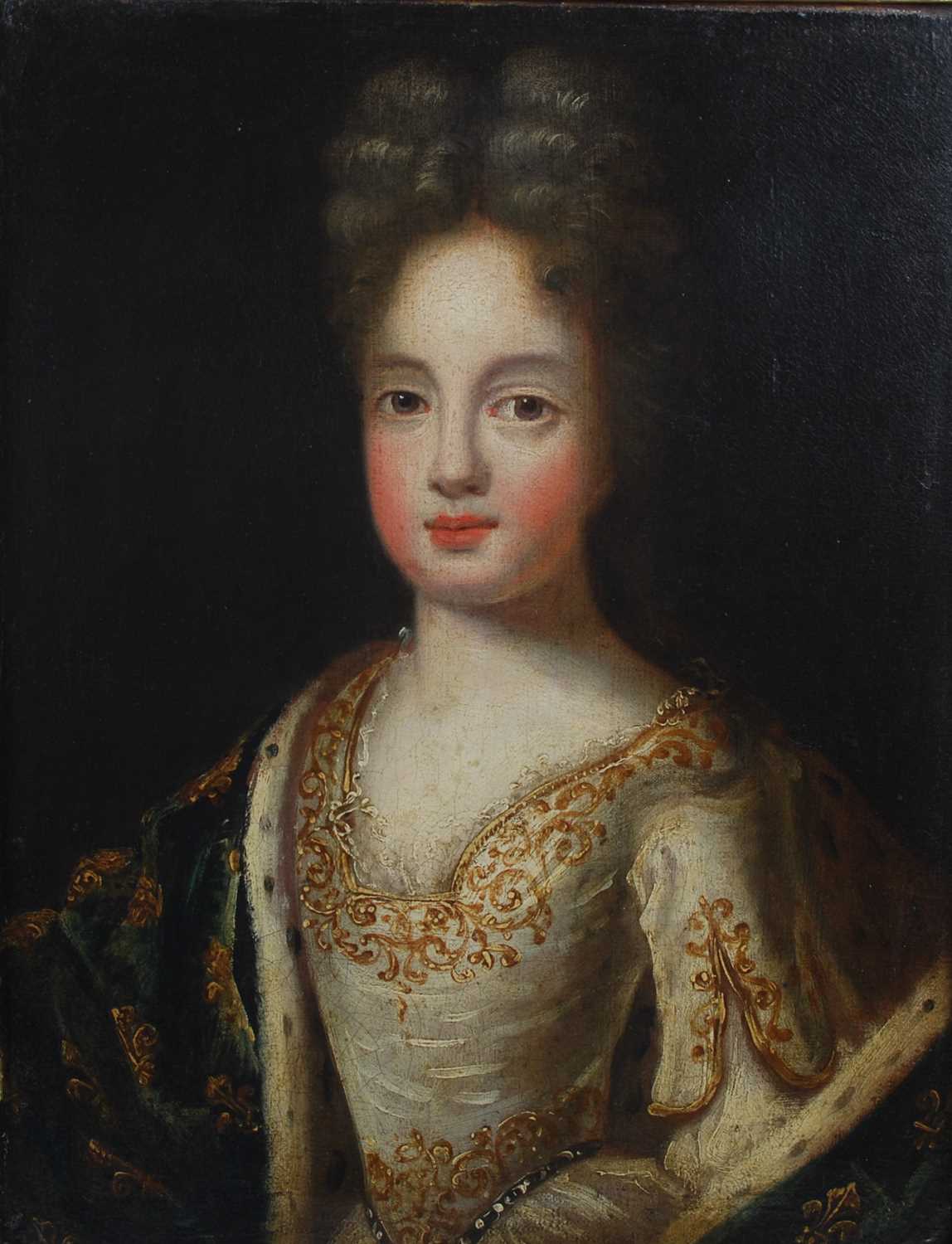 Attributed to Rigaud (17th/ 18th century) Half length portrait of Duchesse De Bourbon oil on