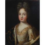 Attributed to Rigaud (17th/ 18th century) Half length portrait of Duchesse De Bourbon oil on