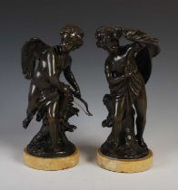 A pair of French bronze models of Cupid and a young girl, probably Psyche, in the manner of Louis-