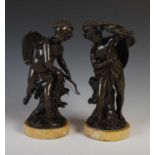 A pair of French bronze models of Cupid and a young girl, probably Psyche, in the manner of Louis-