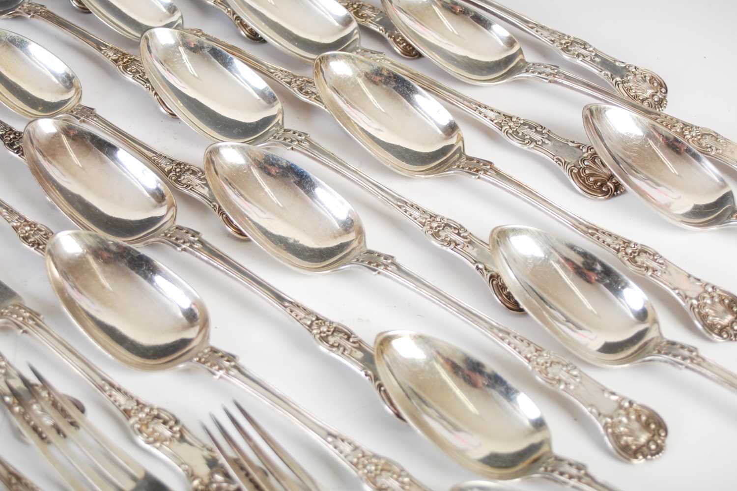 A Victorian and later twelve place setting of Kings pattern silver flatware, various makers and - Image 5 of 36