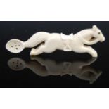 A Scottish bone snuff spoon carved in the form of a galloping horse, with bridle, reins, and